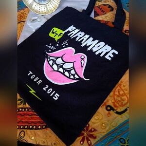 Paramore Black Tote Bag with Pink and White Design